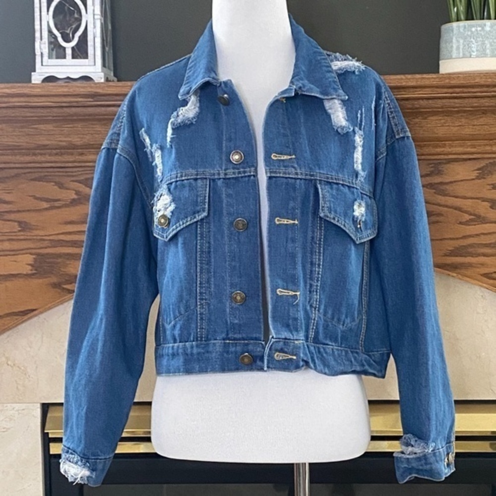 Hengsheng Jeans Distressed Destroyed Jean‎ Jacket S